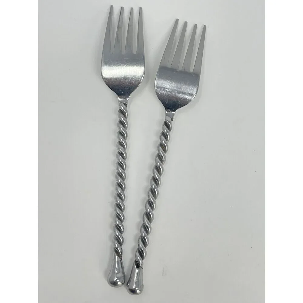Hampton Carousel Salad Forks Twisted Stainless Flatware 7 3/8” Set Of 2